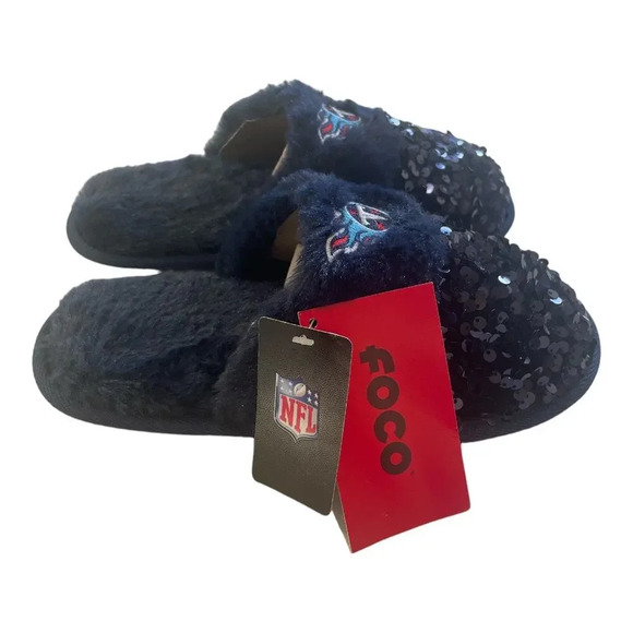FOCO Women's NFL Tennessee Titans Ladies Sequin Fashion Slippers Size Small 5-6 - Picture 2 of 6
